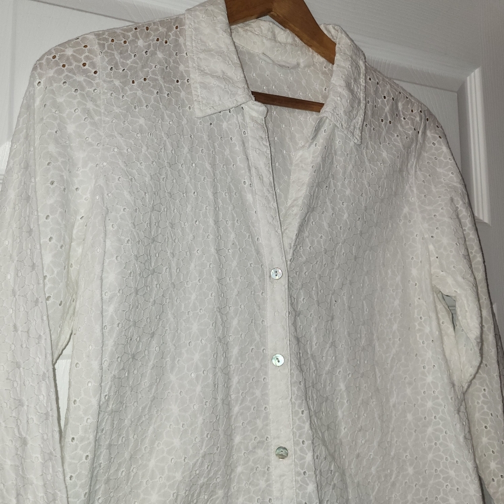 Uncommon Threads X J Jill Eyelet Shirt Women's Size Medium White - Picture 3 of 10